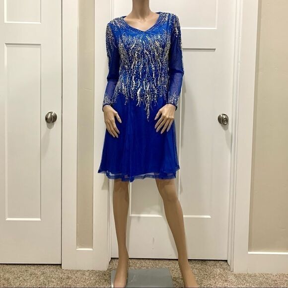 New Sequin & Beaded Long Sleeves Party Dress - Picture 1 of 16